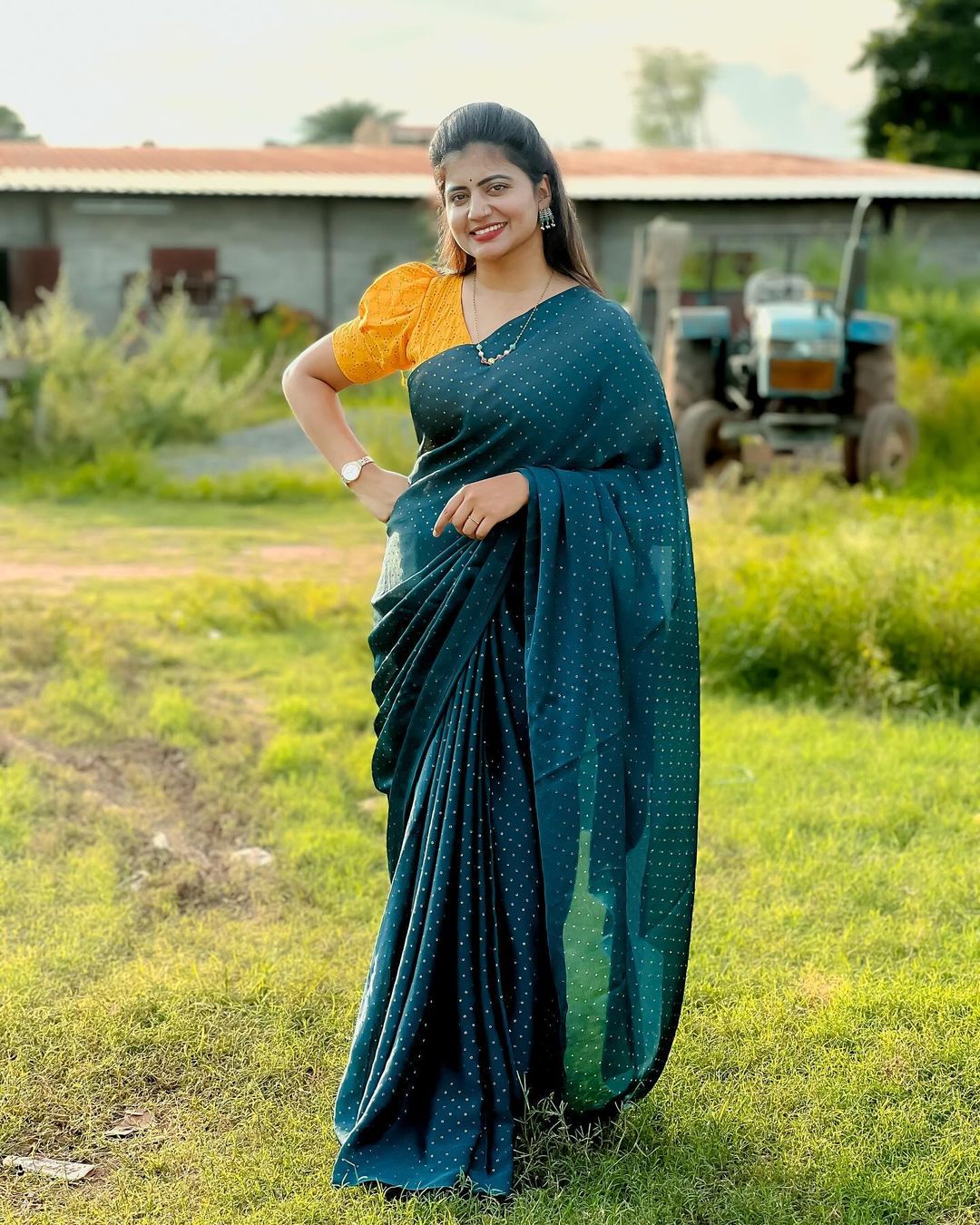 Hyderabad TV Actress Shiva Jyothi in Green Saree3